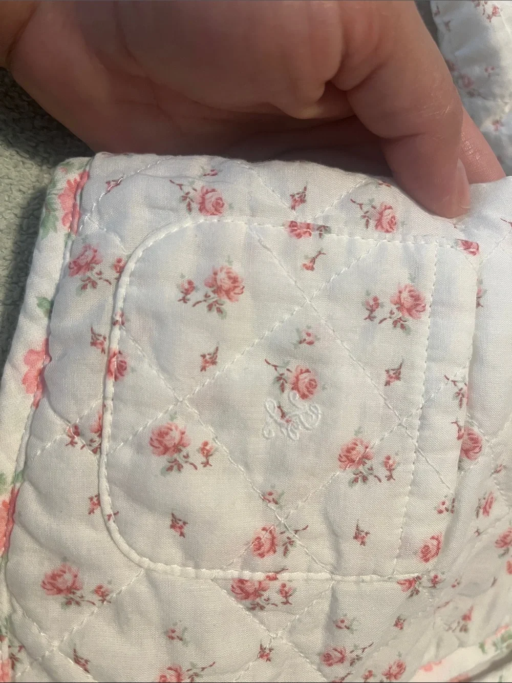 Ralph Lauren Cream Quilted Jacket with Pink Rose Print